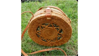 new circle design rattan ata hand woven batik lining handbag